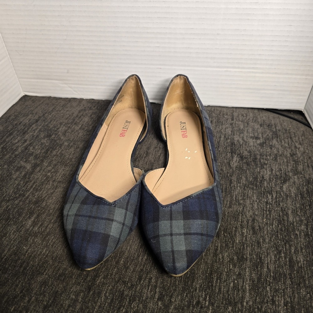 Justfab Women's Flats Tartan Plaid D'orsay Point Toe Shoes Preppy Size 8